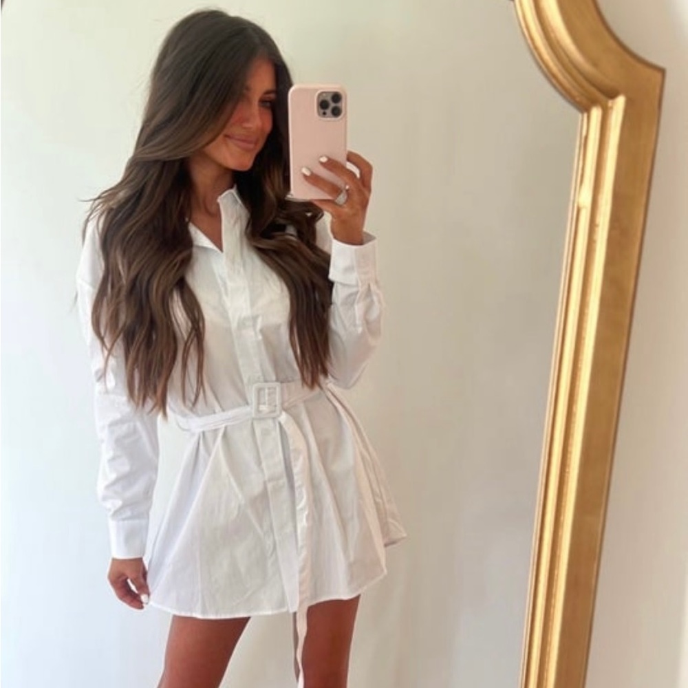 These Three - White Belted Shirt Dress